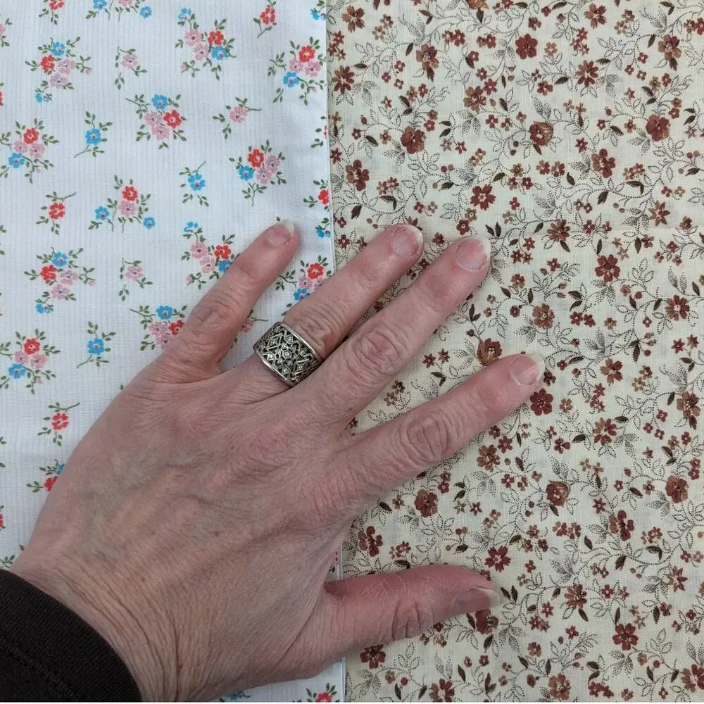 Lot 2 Vintage 1960s CALICO VIP FABRICS Semi-Sheer Cotton Bouquets Vines ~2.5 Yds